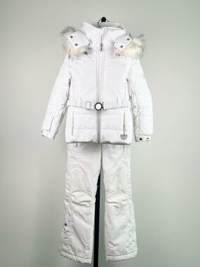 Poivre Blanc Girls Faux Fur Puffer Ski Jacket & Ski Bib Pants/Overalls, White